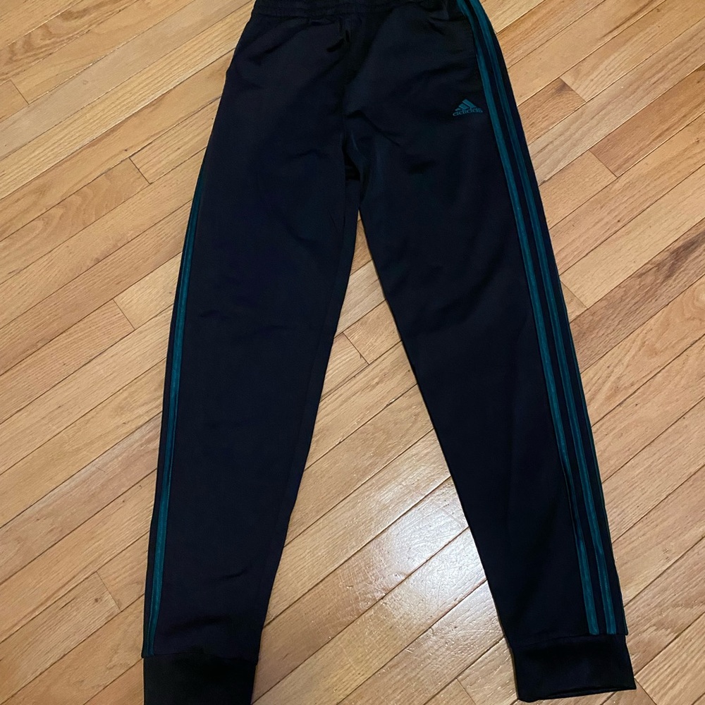 adidas Black Joggers with Green Side Stripes